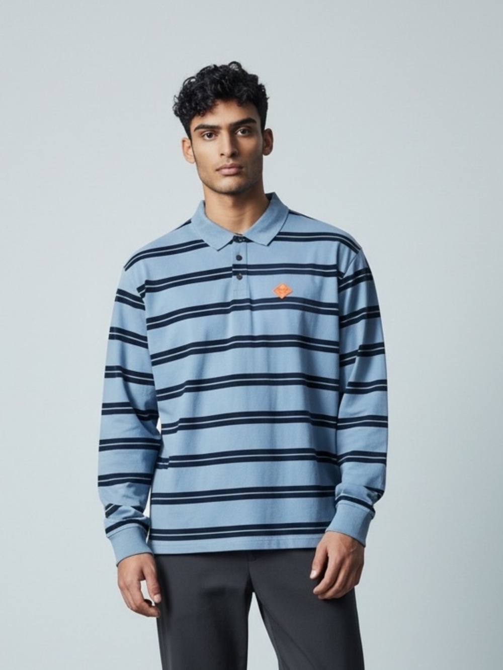 St. John’s Bay Men's Long-Sleeve Light Blue Striped Polo Shirt